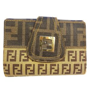 Rare Fendi‎ Bi-color Zucca Zucchino French Wallet Tobacco Brown Designer Bifold